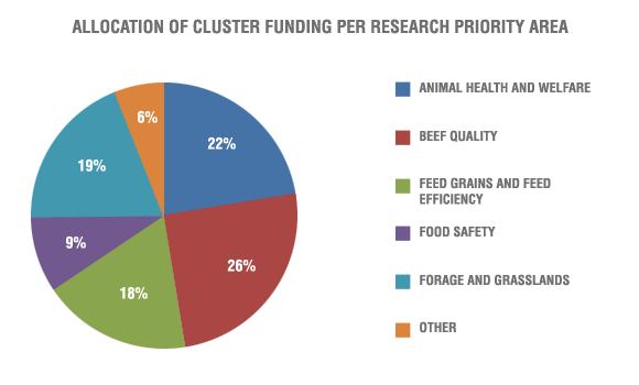 Allocation of cluster funding per research priority area